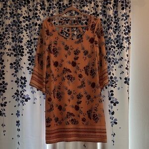 As U Wish Floral Long Sleeve Dress in Pink and Brown